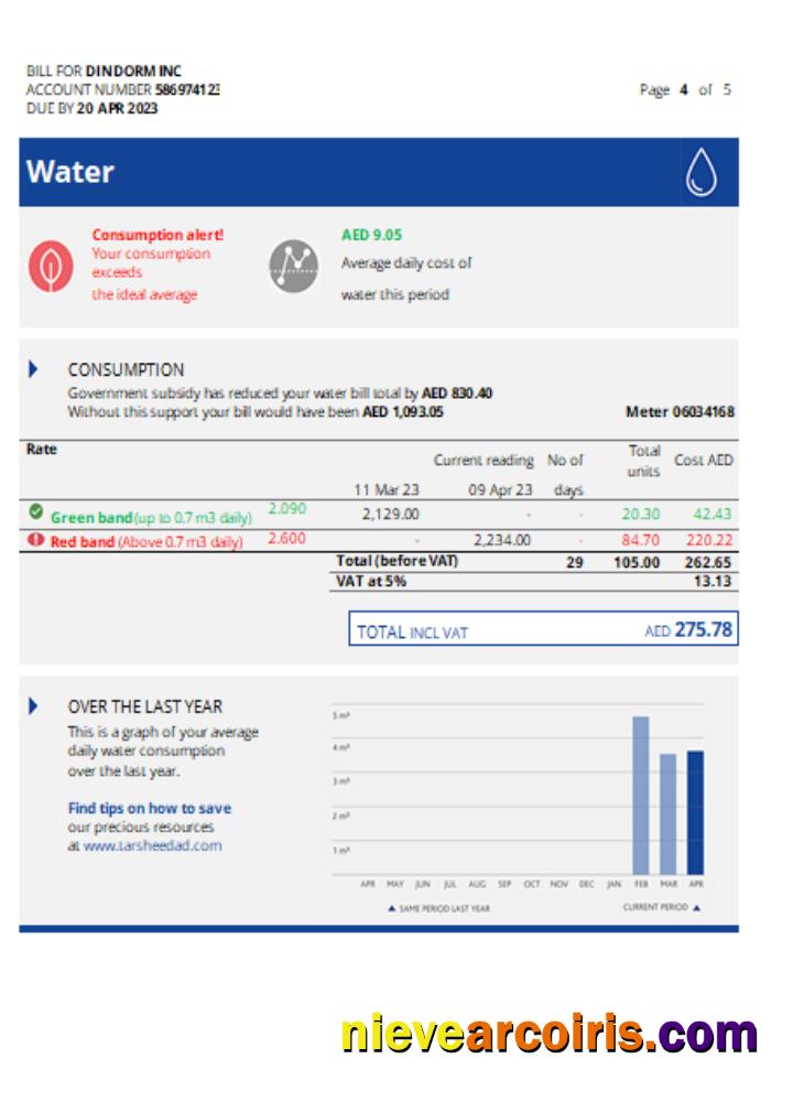 Al Ain Distribution Company utility business bill, page 4
